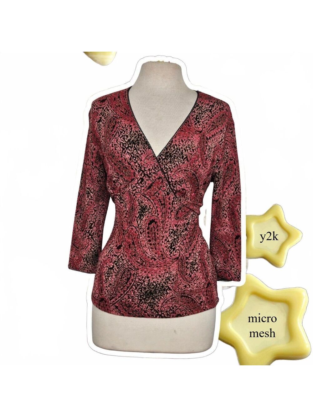 vintage y2k Micro Mesh East 5th S-XXL Faux Wrap Top
